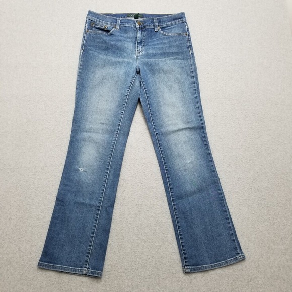 Lauren Ralph Lauren Jeans Womens 8 Blue Denim Flared 31x29 Distressed‎ - Picture 1 of 15